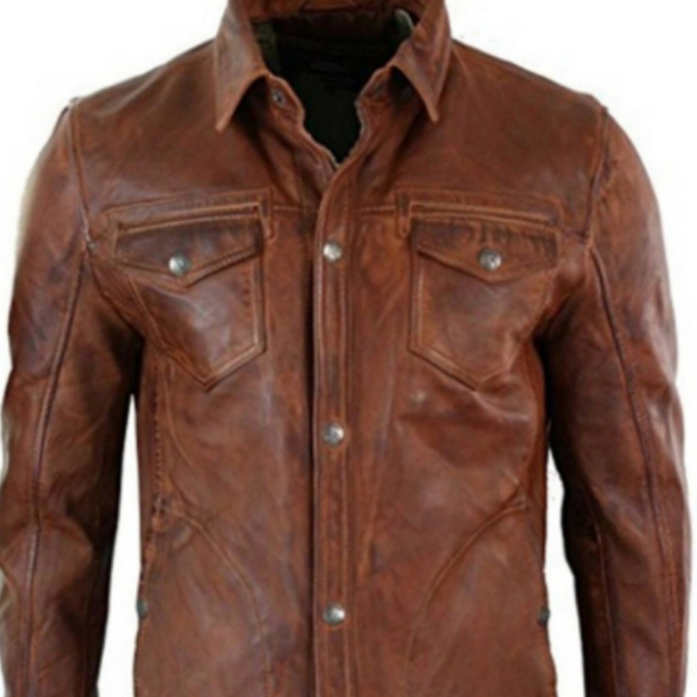 Men's new hand made Brown leather shirt